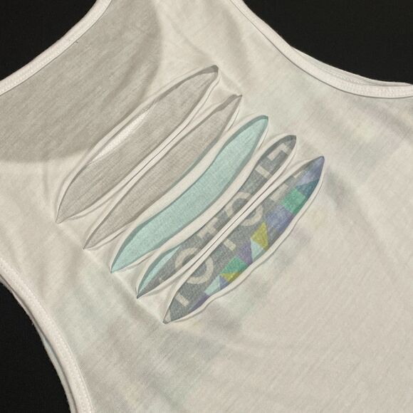 ~ Peloton Sm Spring Geo Tank Slash-Back Top Logo Accents Multicolor Small Womens - Picture 14 of 15